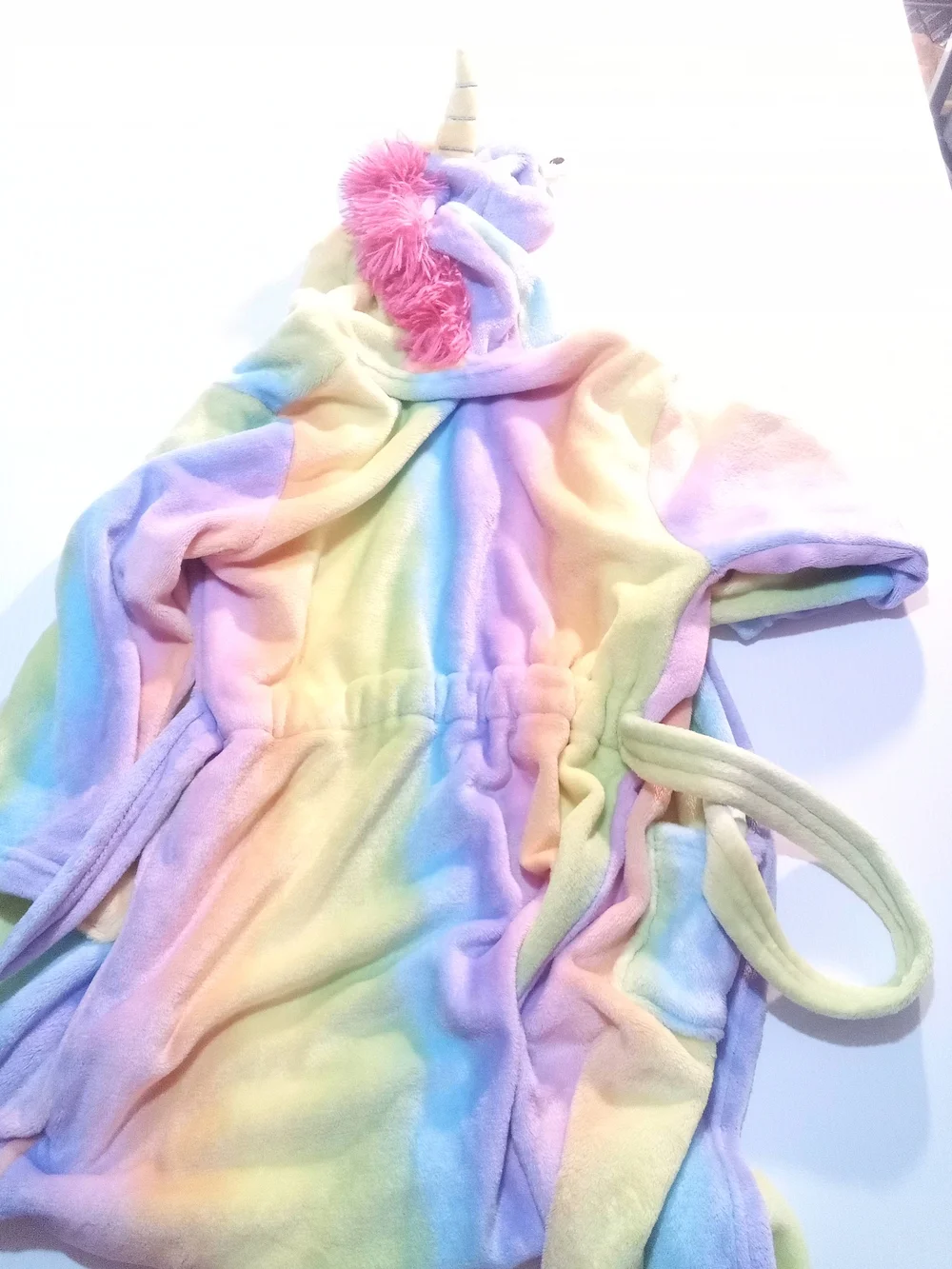 Girls Yung Hooded Fleece Robe Unicorn Rainbow Multicolor Tie Belt Long Sleeve S